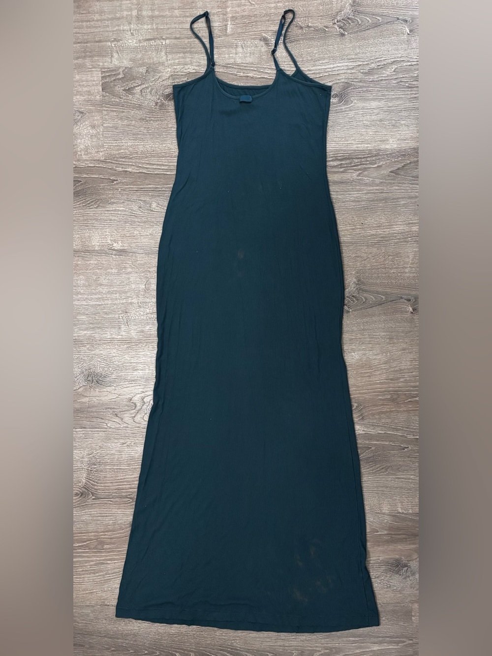 SKIMS Ribbed Dark Teal Spaghetti Strap Maxi Slip Dress Size 2XL - Picture 3 of 9